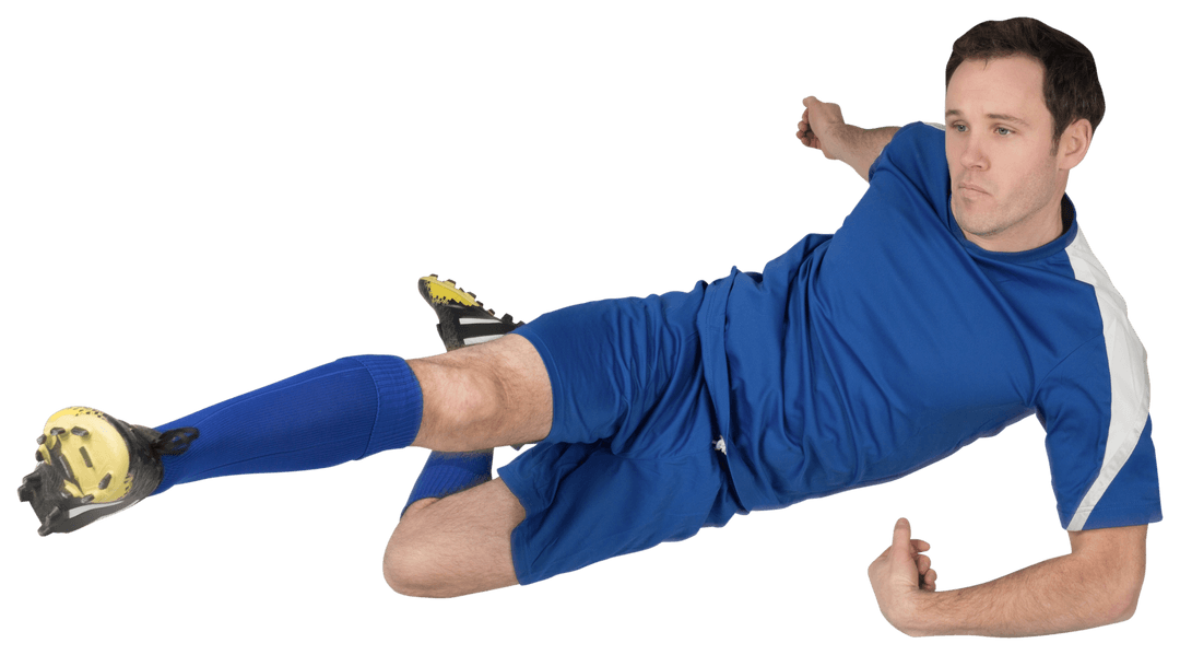 Transparent Football Player Kicking in Blue Jersey Action Shot