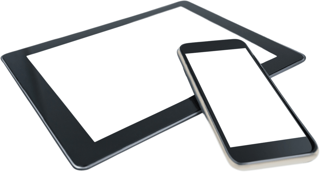 Transparent Digital Tablet and Phone Overlapping Close-up