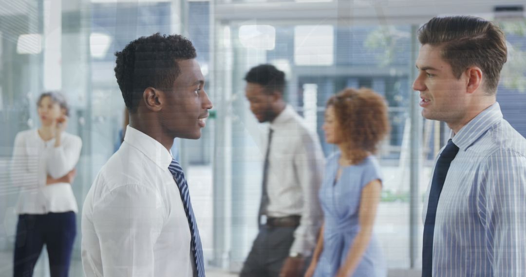 Diverse Businessmen Shaking Hands in Modern Office Environment