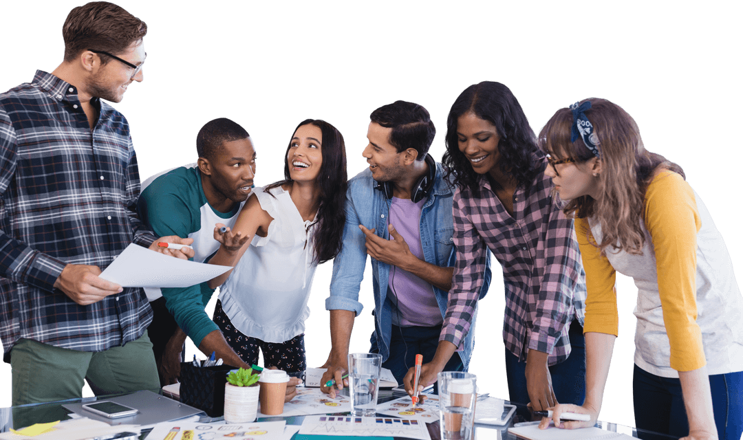 Transparent Diverse Team Collaborating at Office