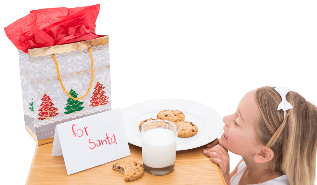 Transparent Child Anticipating Milk and Cookies for Santa