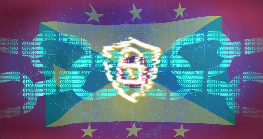 Ecuador Flag in Cyber Network with Digital Coat of Arms