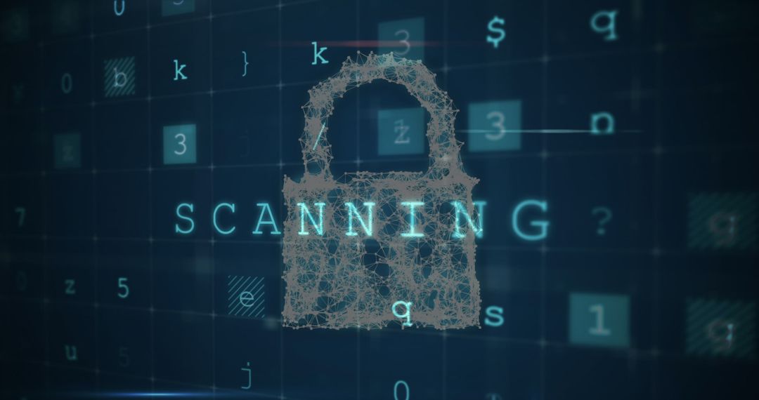 Digital Padlock with Data Scanning Concept Background