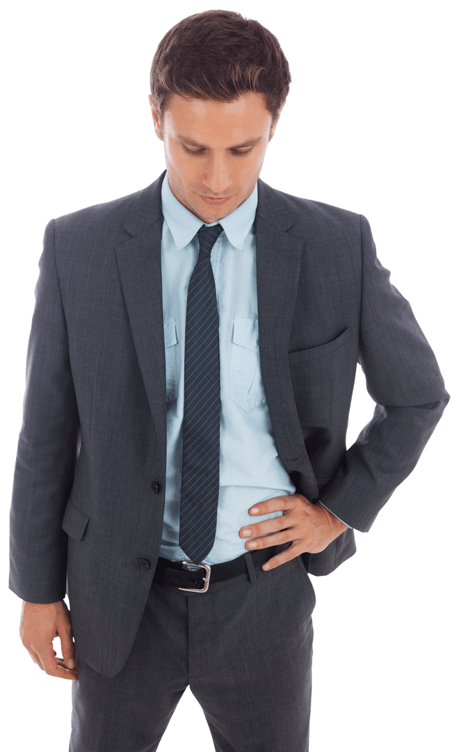 Transparent Confident Businessman in Formal Attire Posing Thoughtfully