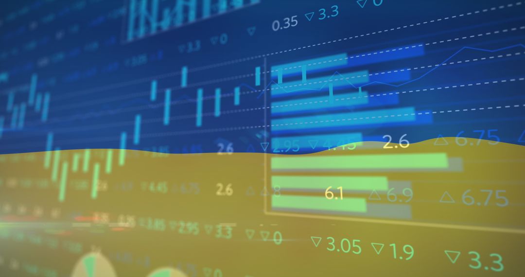Ukrainian Flag Overlay on Financial Data Symbols Increasing Volatility