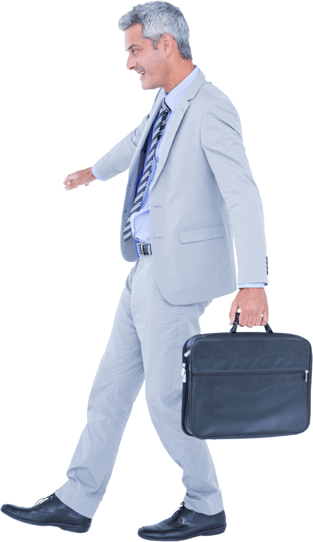 Professional Businessman Walking with Briefcase on Transparent Background