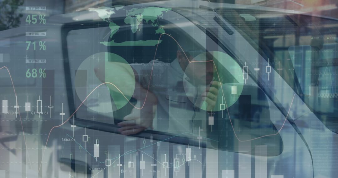 Statistics Overlap with Delivery Driver Illustrating Global Shipping Data
