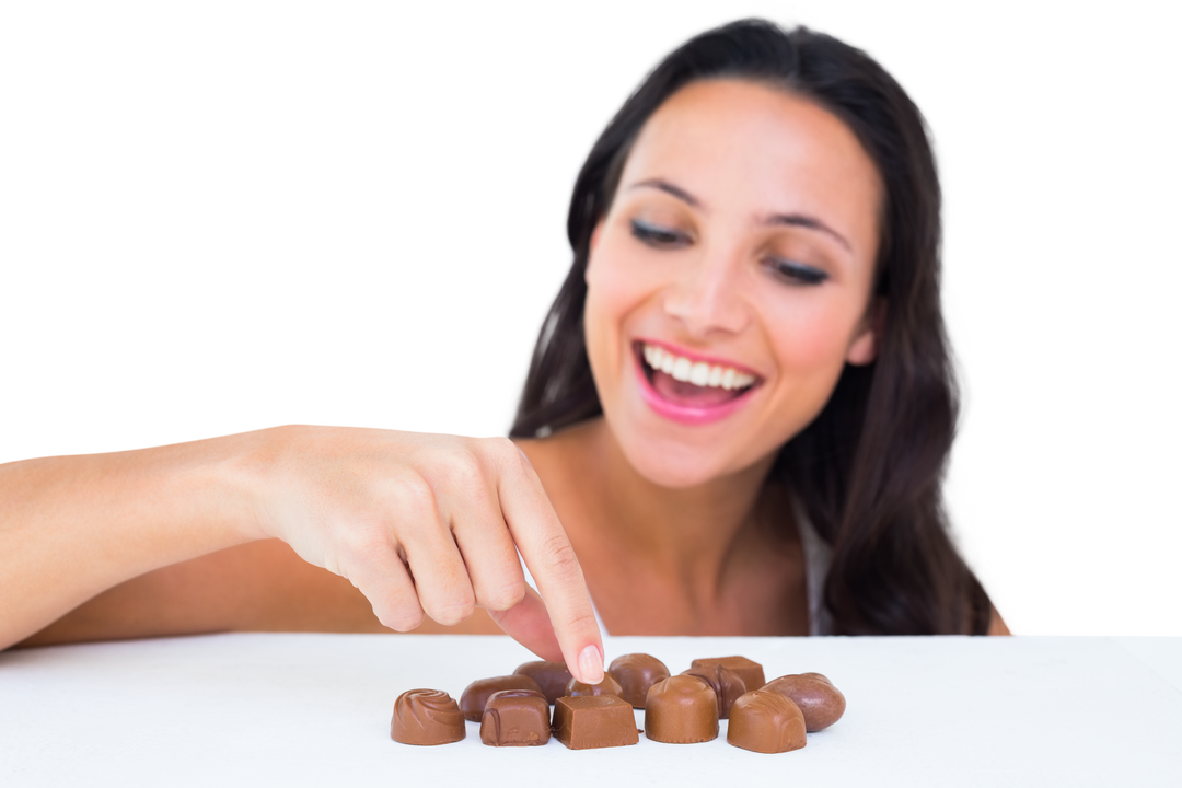 Pretty Brunette Picking Chocolate Against Transparent Background - Download Free Stock Images Pikwizard.com