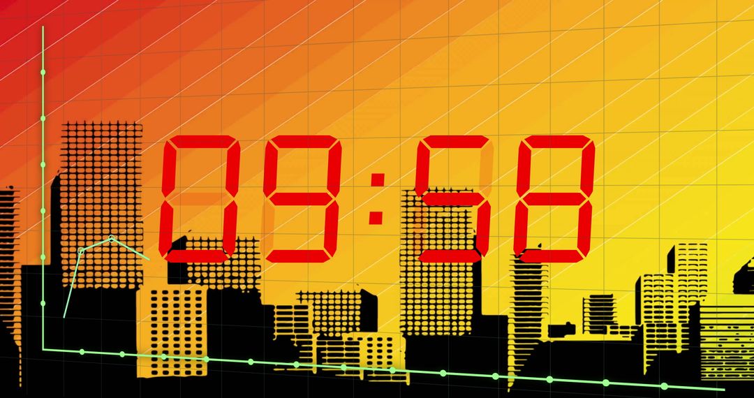 Countdown Cityscape with Digital Diagram Interface