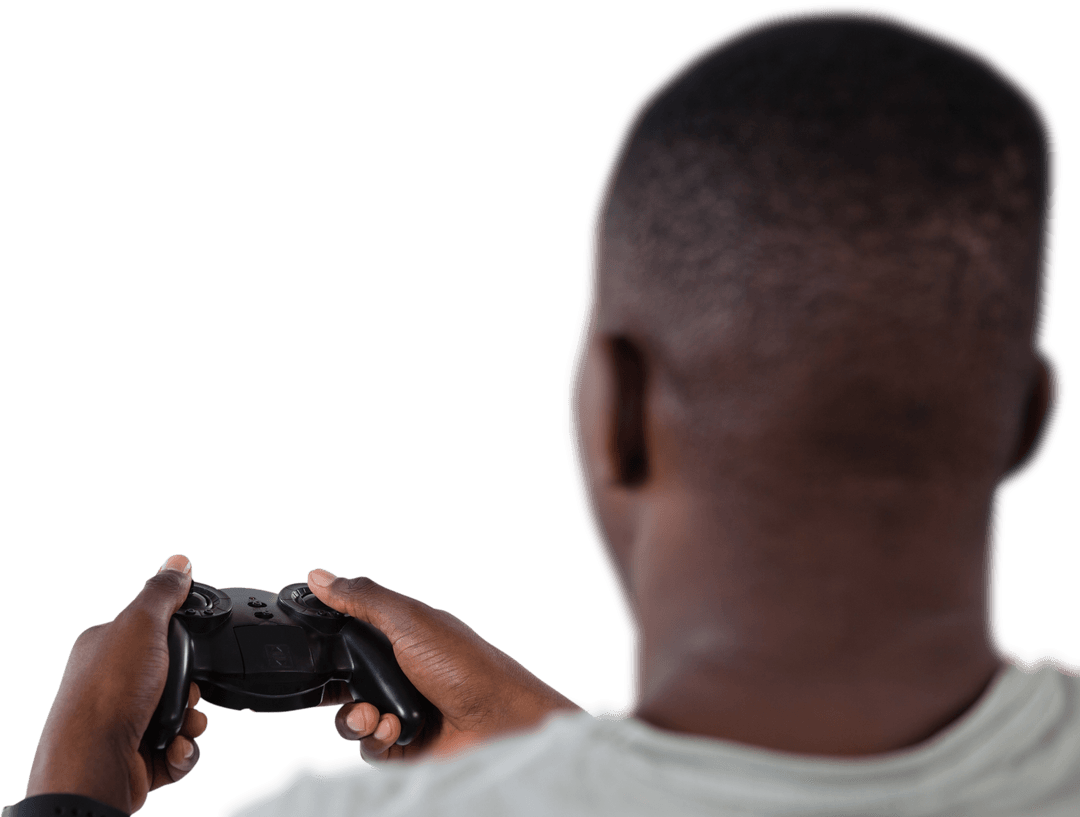 Transparent Close-Up of Man Playing Video Game from Behind