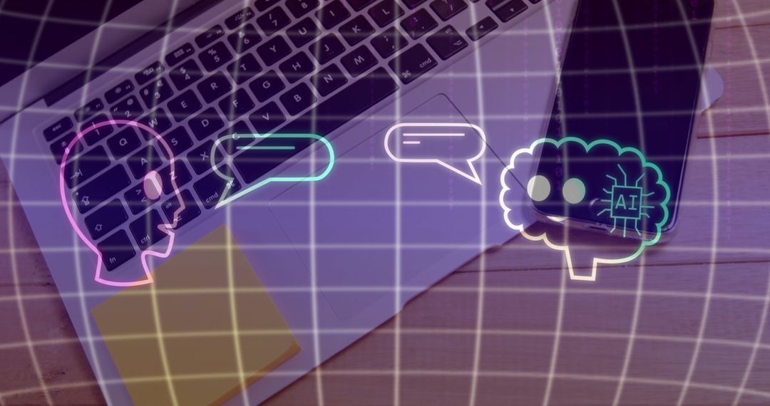 AI Data Processing Concept with Icons Over Laptop and Smartphone