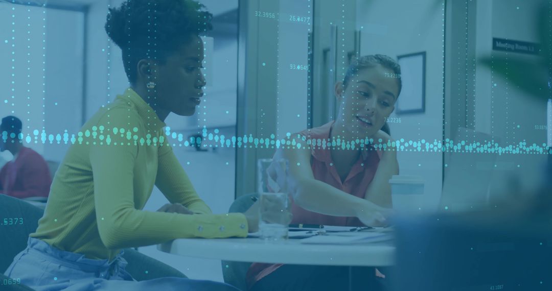 Team Collaboration in Office with Digital Data Overlay