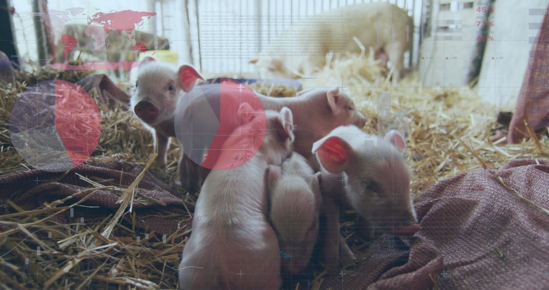 Piglets Cuddling on Straw and Blanket Inside Barn
