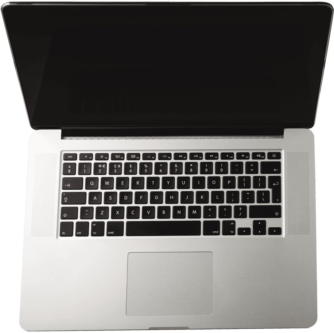 Silver Laptop With Black Screen on Transparent Background