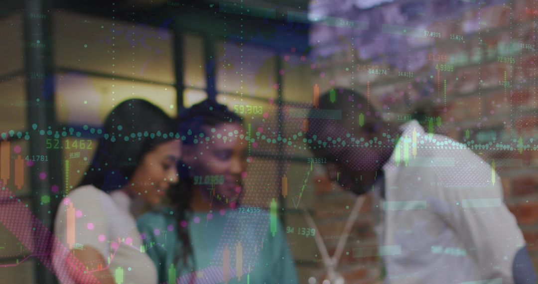 Diverse Colleagues Analyzing Financial Data Overlay