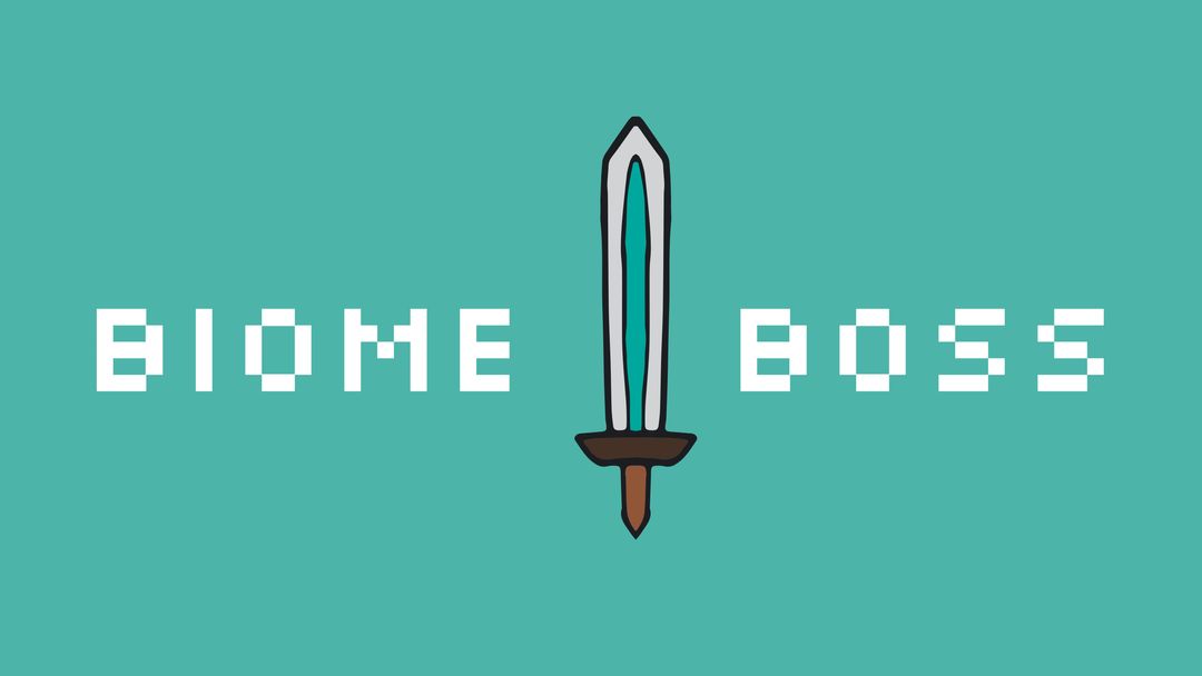Pixel Art Game Logo with Sword and 'Biome Boss' Text on Blue Background - Download Free Stock Templates Pikwizard.com