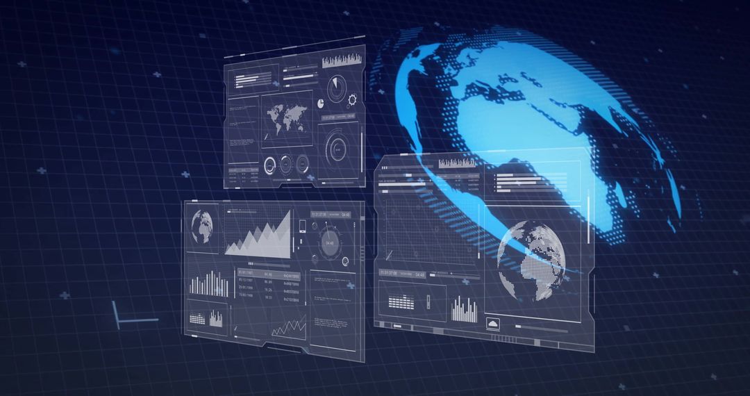 Futuristic Digital Interface with Data Analytics and Globe Visualization
