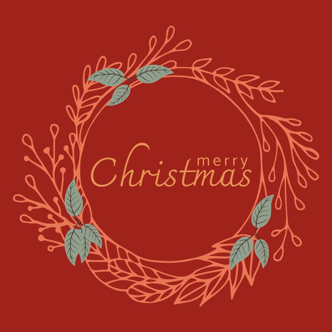 Festive Christmas Wreath on Red Background