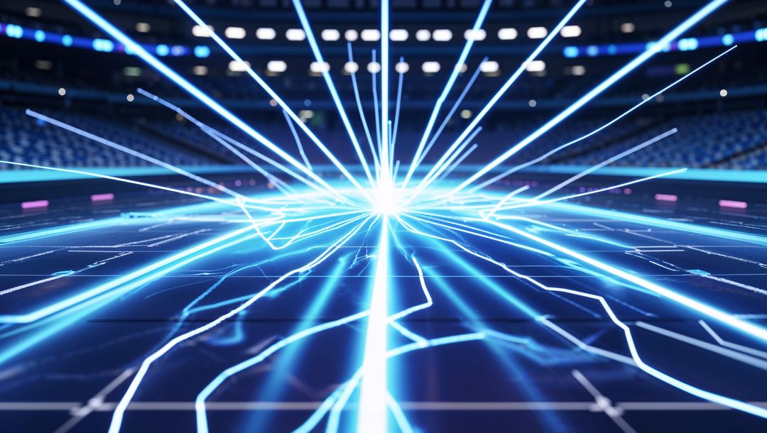 Futuristic Neon Light Beams in High-Tech Arena