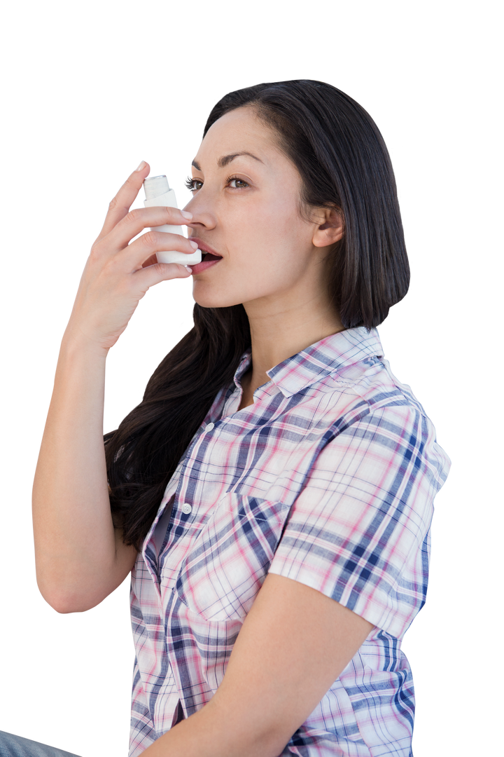 Serious Caucasian Woman Using Inhaler for Asthma Treatment on Transparent Background - Download Free Stock Images Pikwizard.com