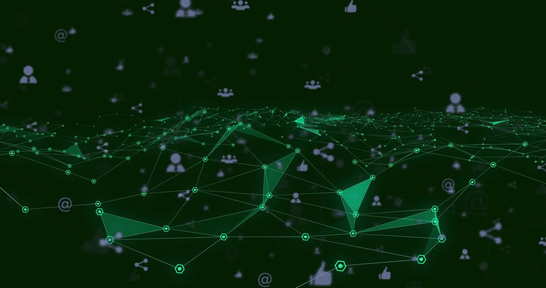 Digitally rendered network with social media icons and lines