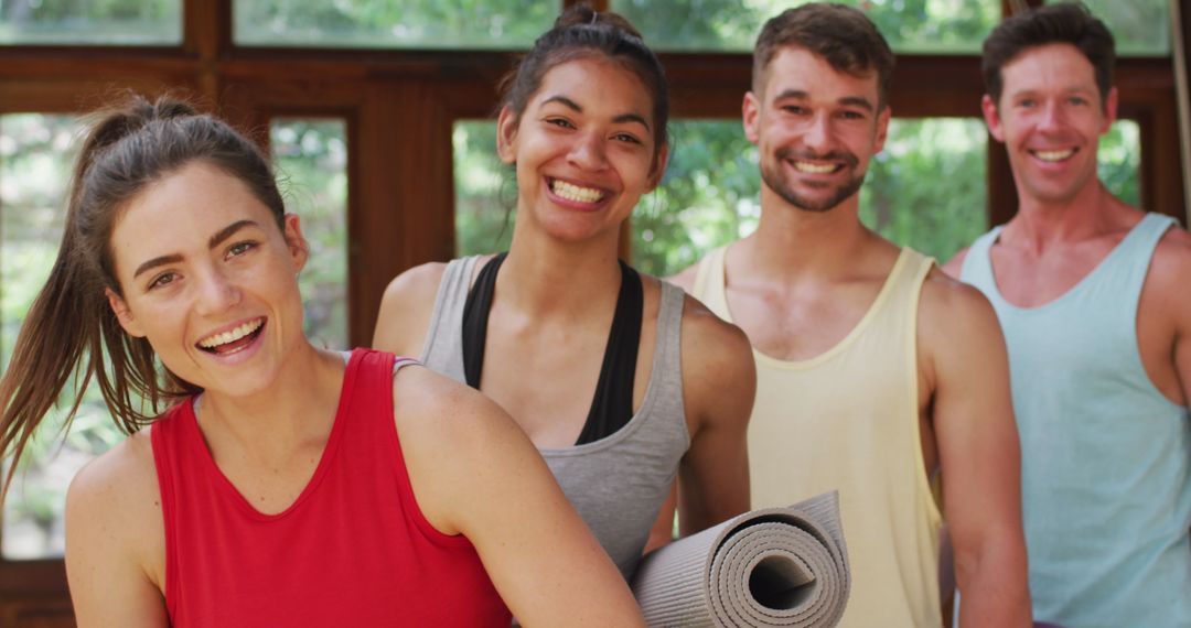 Diverse Group Smiling Post Yoga Class in Studio