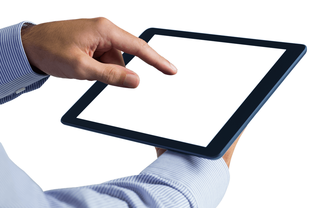 Transparent Businessman Using Tablet with Copy Space