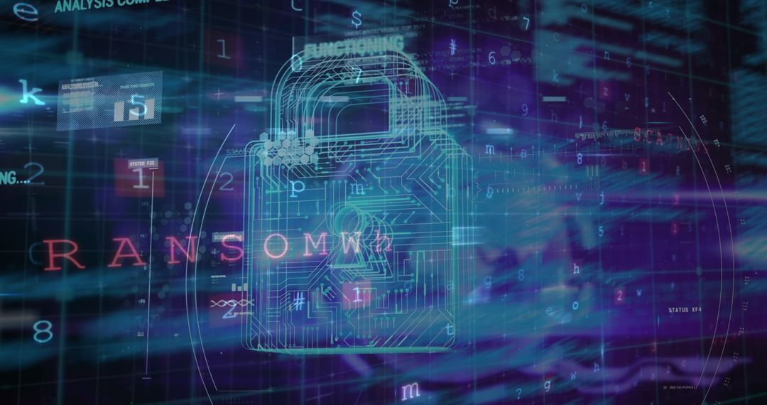 Cybersecurity Warning Concept with Digital Padlock and Ransomware