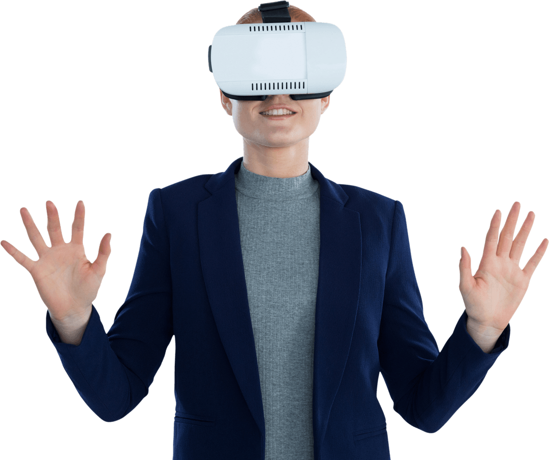 Businesswoman Enjoying Virtual Reality Headset Transparent
