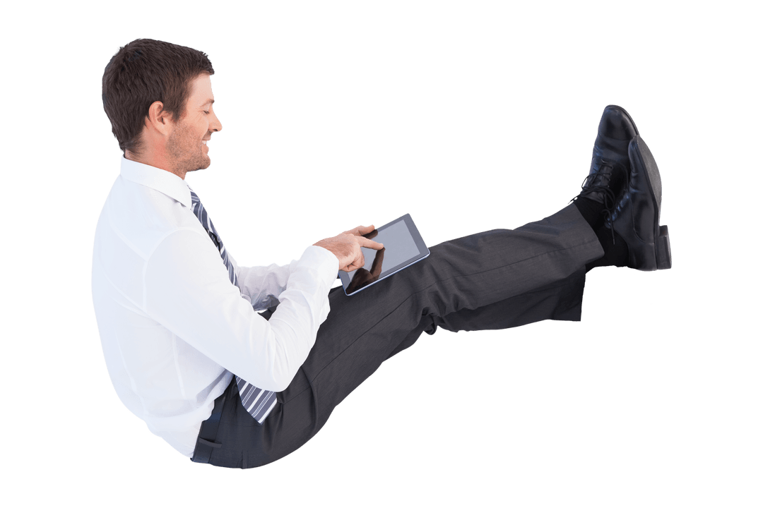 Businessman Using Tablet on Transparent Background Isolated