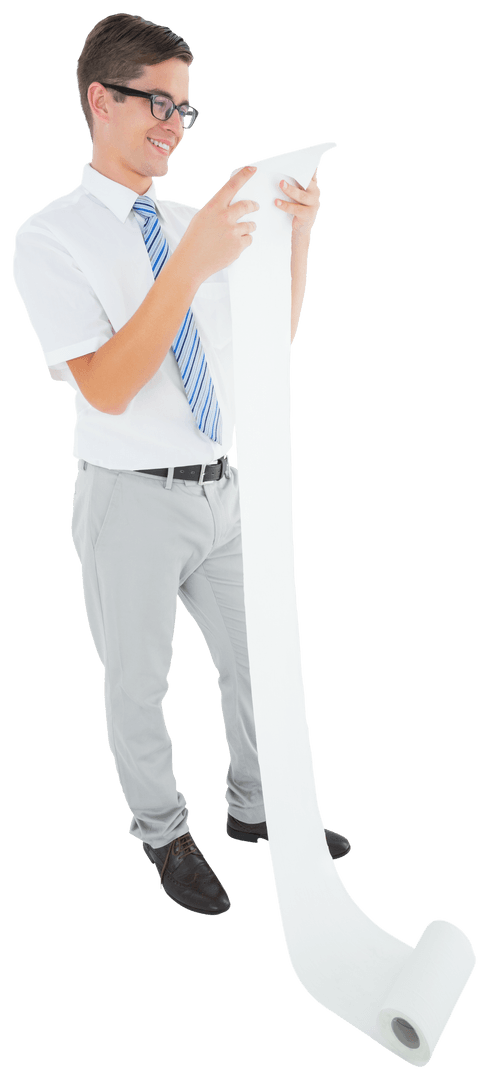 Transparent Businessperson Analyzing Long Receipt List