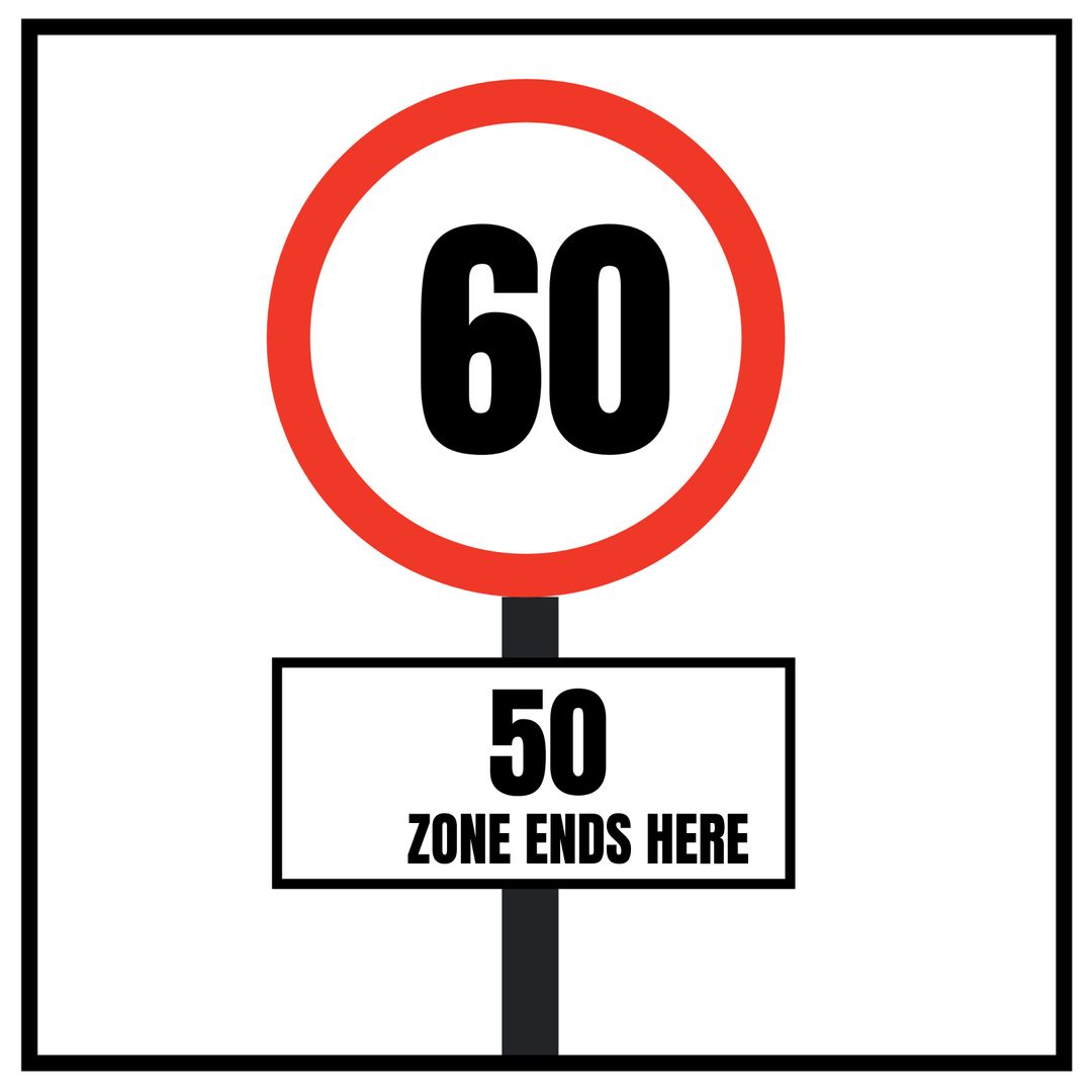 Traffic Speed Limit Transition Sign from 50 to 60 Zone
