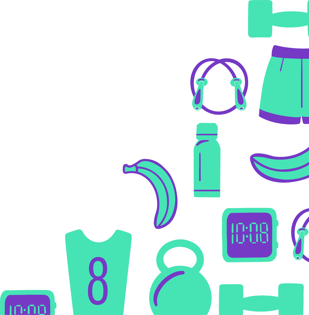 Transparent Two-Tone Fitness Icon Set with Timer and Kettlebell