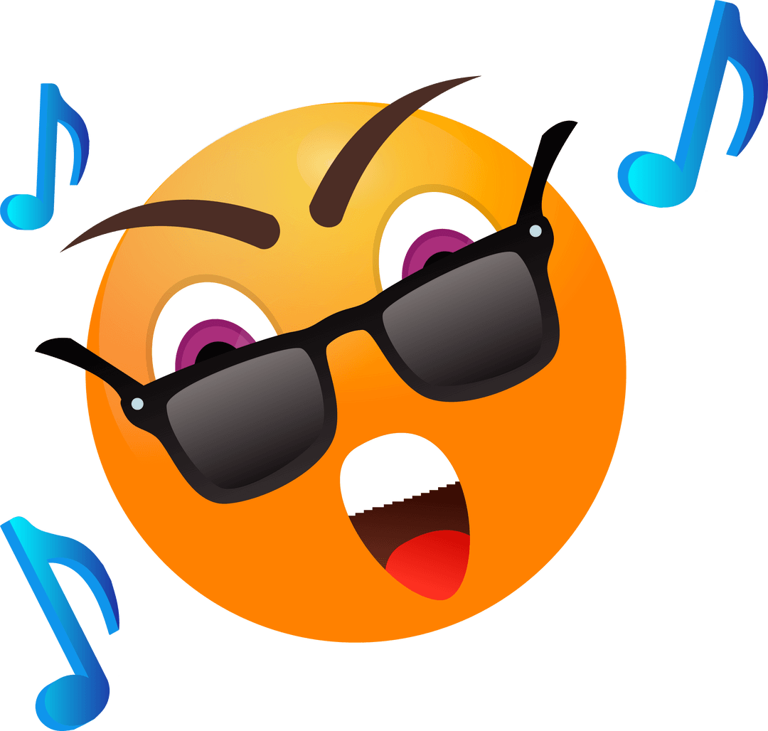 Singing Emoticon with Sunglasses on Transparent Background