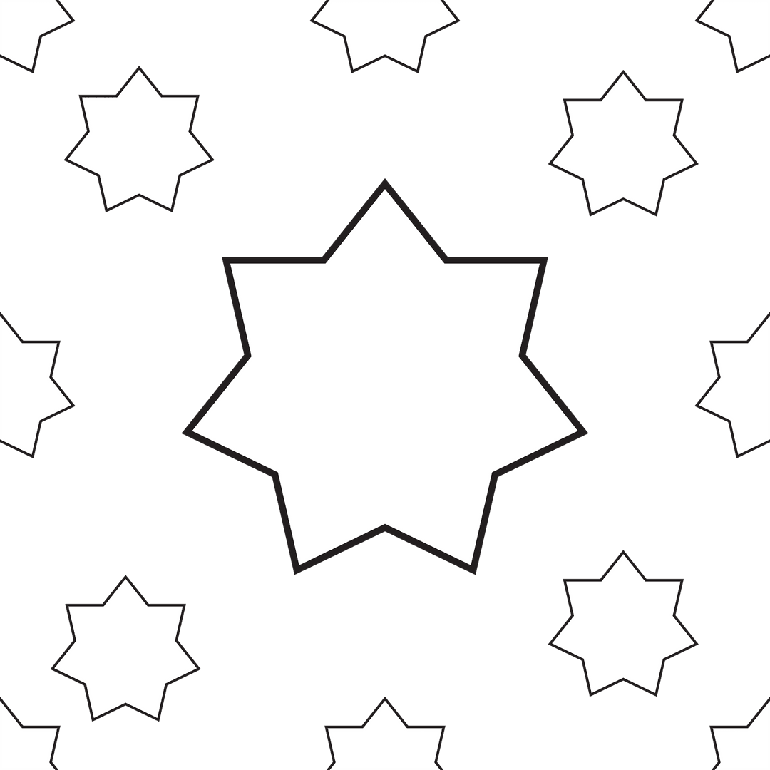 Star Pattern White Black Outline on Transparent Background