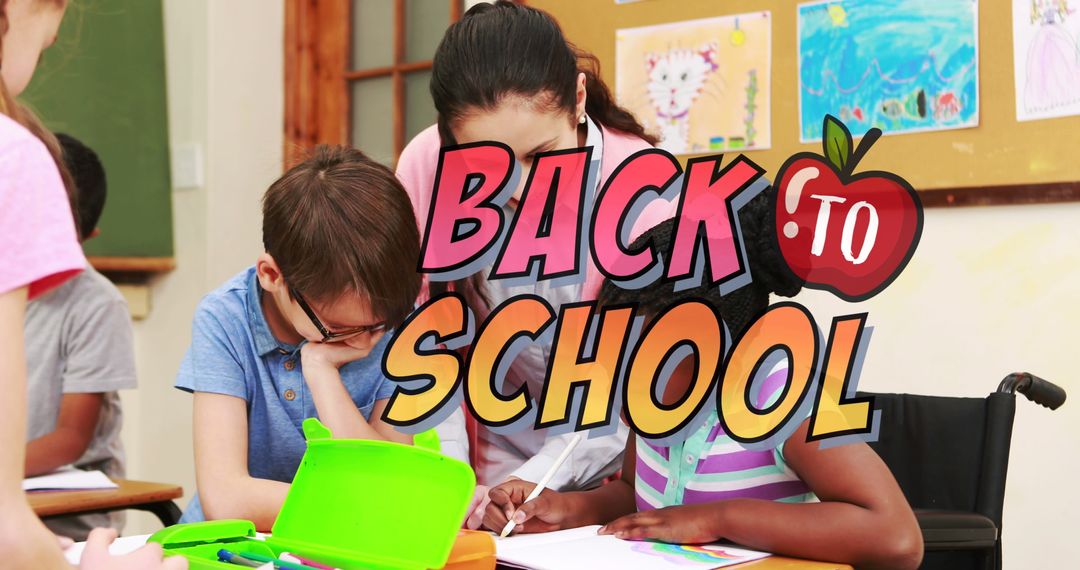 Teacher Guiding Students in a Diverse Classroom Back to School