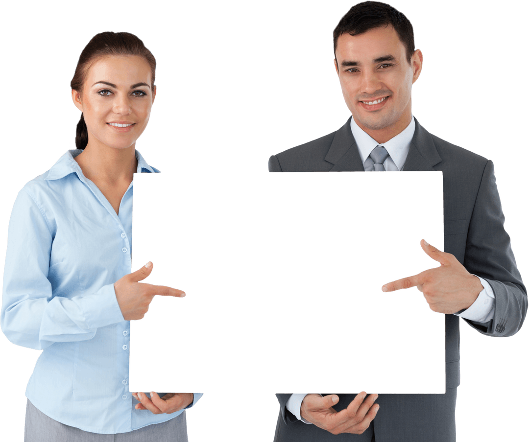 Diverse Business People Holding Blank Card with Transparent Background