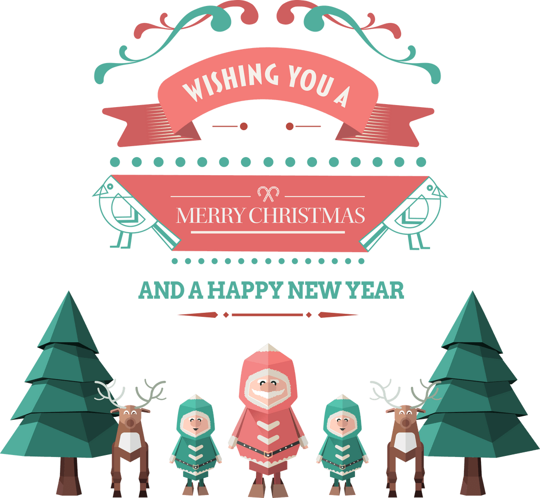 Festive Christmas and New Year Greeting on Transparent Background
