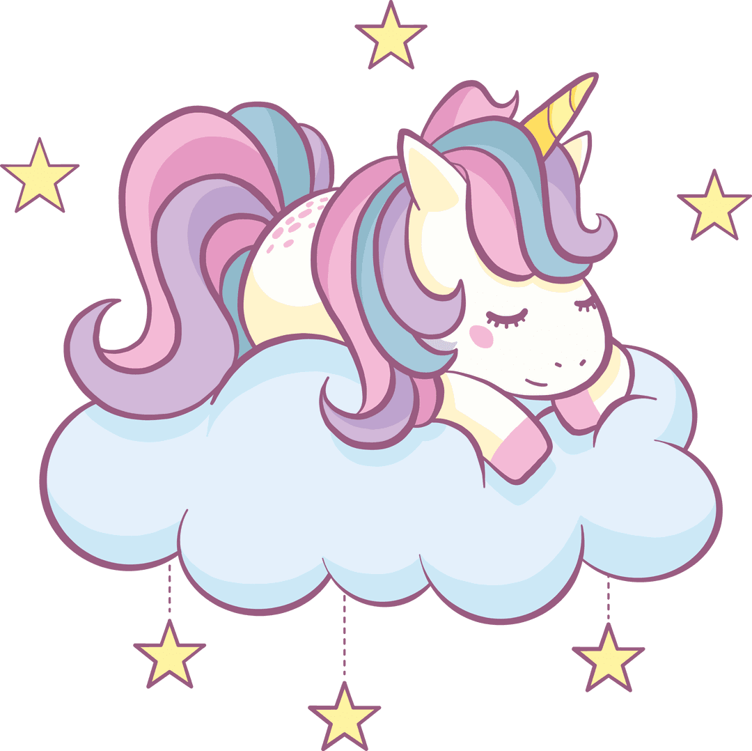 Sleeping Unicorn on Cloud with Stars Clipart Transparent