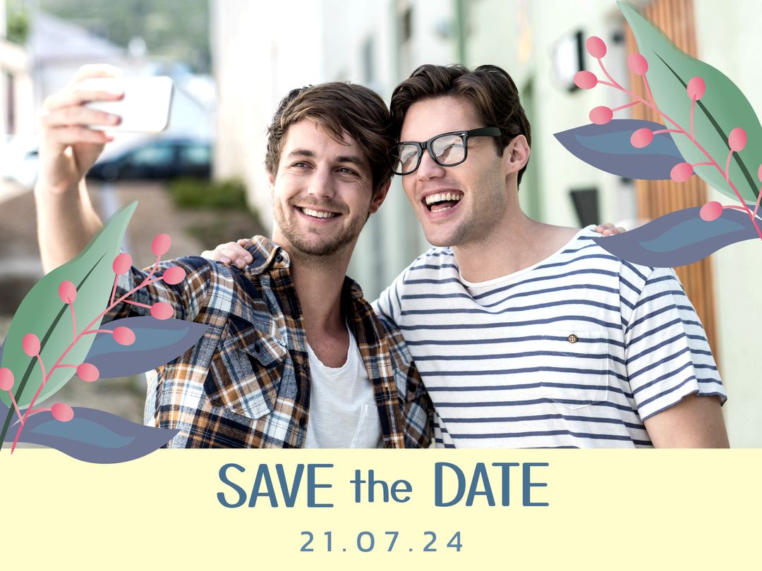 Two Friends Taking Selfie Save the Date Announcement - Download Free Stock Templates Pikwizard.com