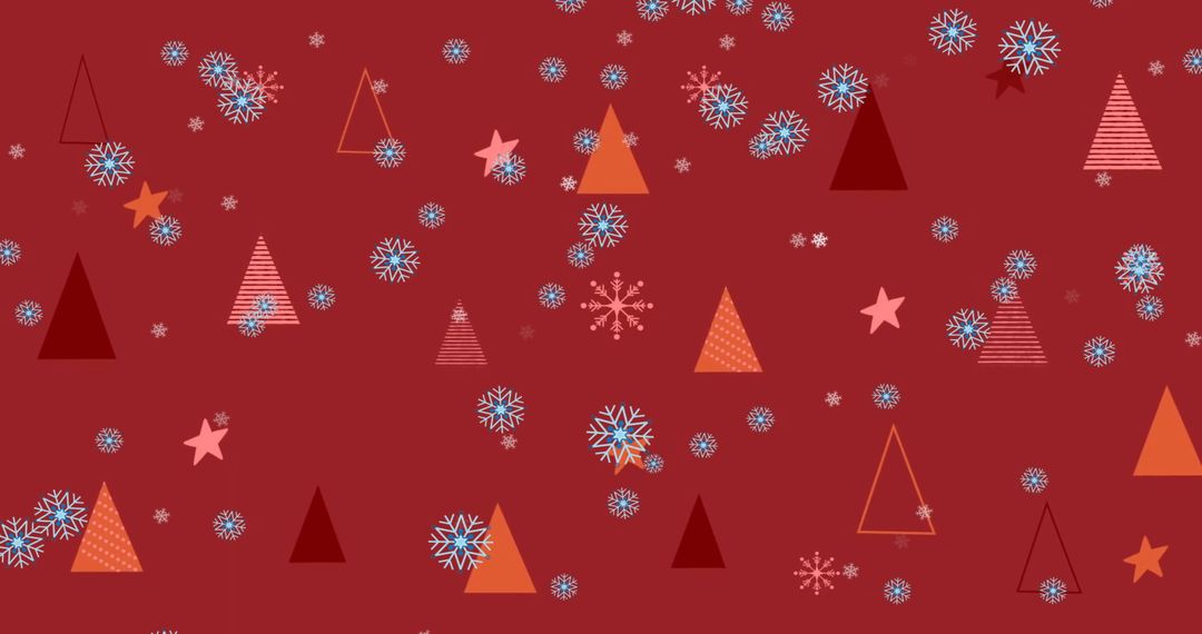 Festive Pattern with Snowflakes Stars and Triangles on Red