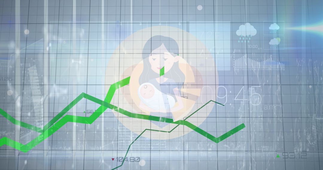 Digital Financial Analysis with Maternity Figure Overlay