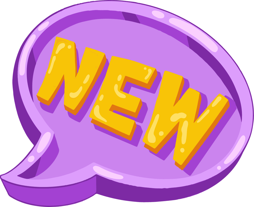 3D New Text in Purple Speech Bubble on Transparent Background