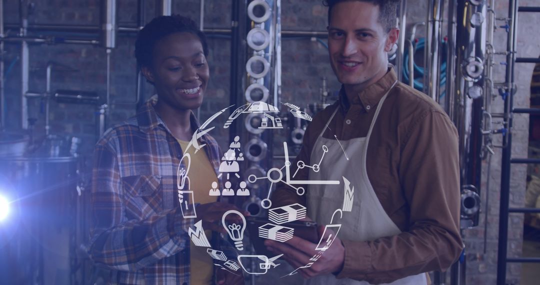 Global Business Concept with Icons and Diverse Collaborators in Workshop