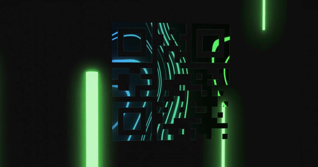 Glowing Neon QR Code with Digital Light Trails