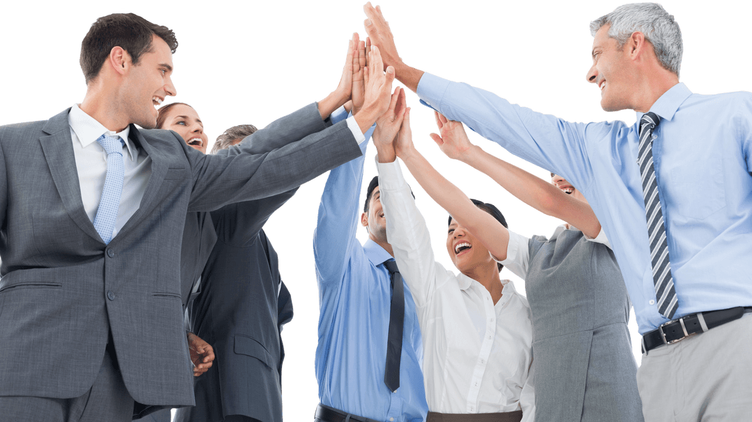 Happy Diverse Business Team High Fiving on Transparent Background