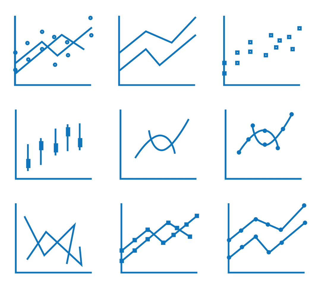 Variety of Blue Graphs on Transparent Background