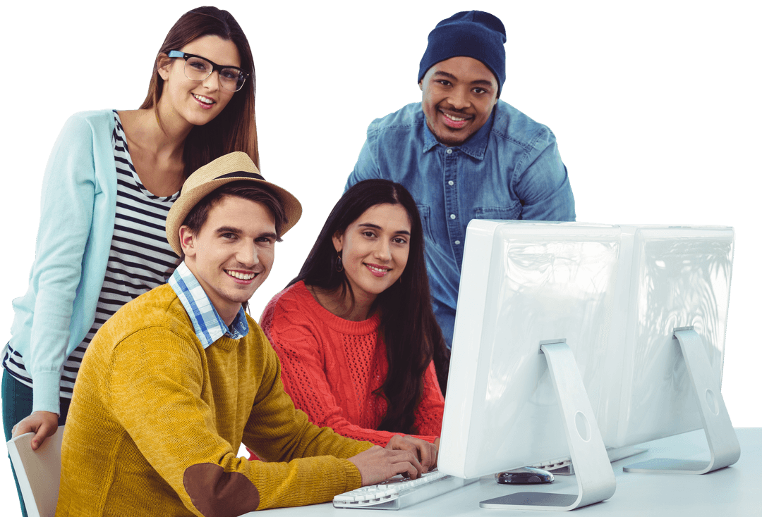 Young Creative Team Collaborating in Casual Office on Transparent Background