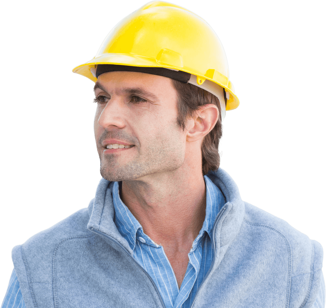 Transparent Professional Architect Wearing Yellow Hard Hat