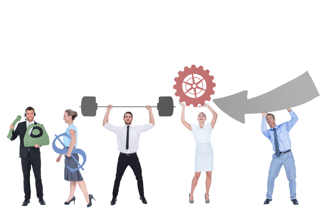 Caucasian Business Colleagues with Office Symbols Transparent Background